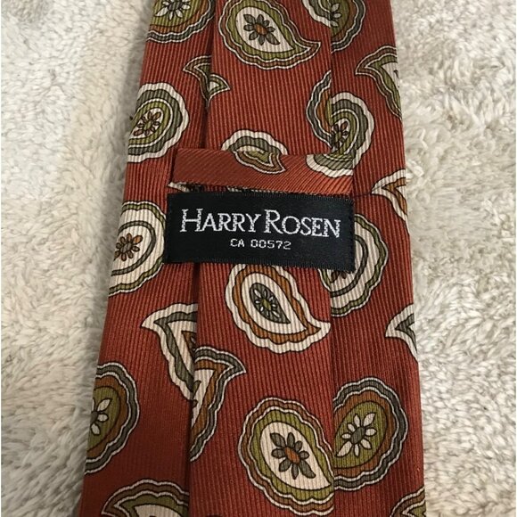 Harry Rosen 100% Silk Mens Paisley Tie Orange & Green Made In Canada - Picture 3 of 5